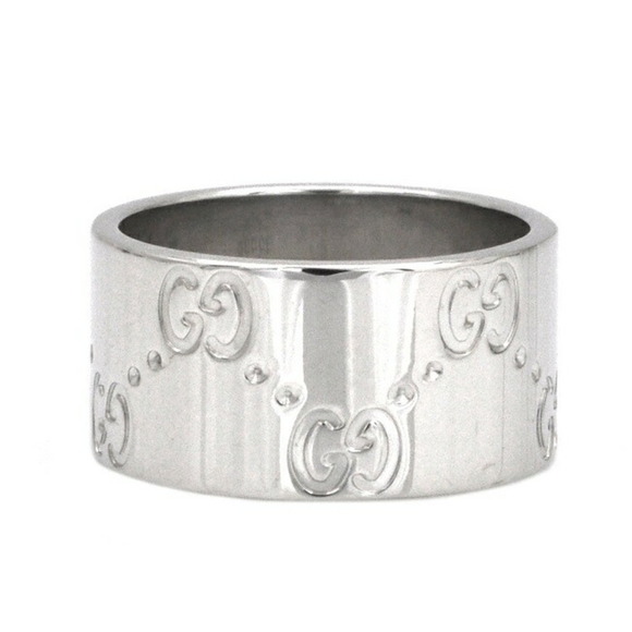 GUCCI Icon Ring WG White Gold GG No. 8 # 750 K18  9mm Engraved Band Women's Men' - Picture 3 of 9